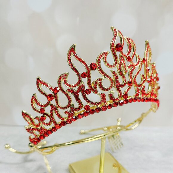 Flame of Fire Crown, Holy Fire Tiara, Red Crystal Crown, Fire Crown, Gold Tiara - Picture 5 of 8